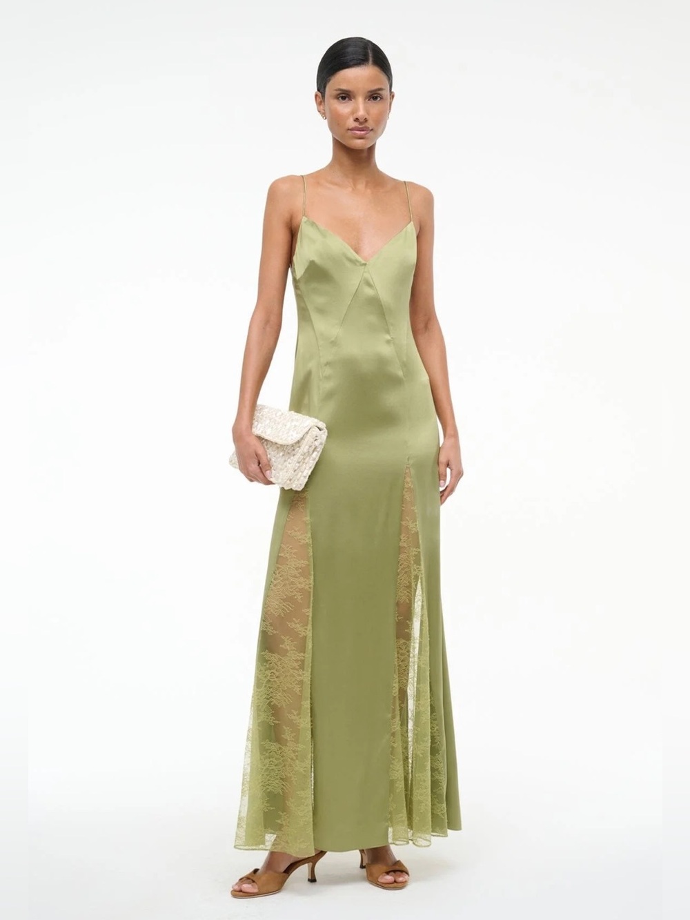 NWT STAUD trinity silk maxi dress gown spaghetti straps in BLUE retail $625